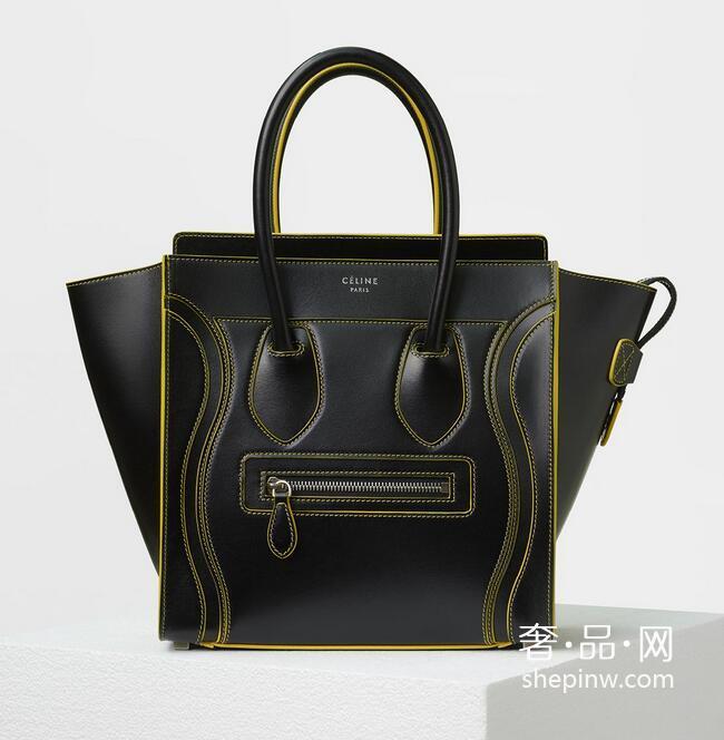 Celine 赛琳 Micro Luggage笑脸包 黑色丝缎小牛皮凹入式手提袋