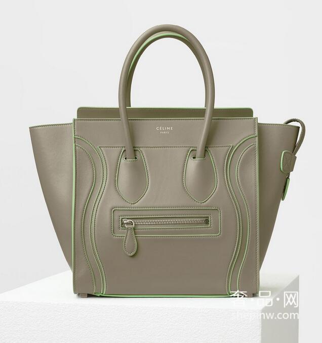 Celine 赛琳笑脸包Micro Luggage浅卡其色丝缎小牛皮凹入式手袋