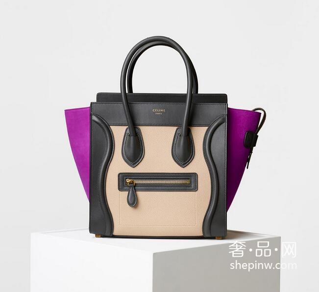 思琳 Celine Micro Luggage拼色粒面小牛皮和绒面革手提袋