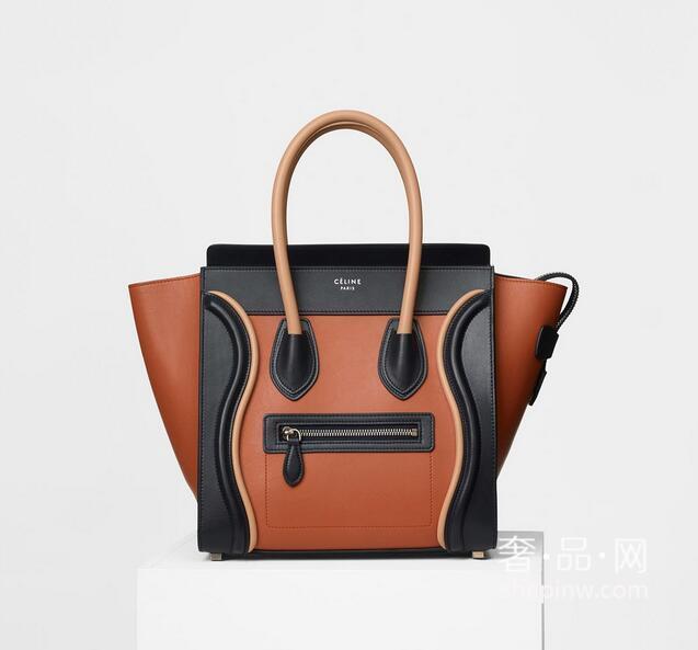 Celine Micro Luggage拼色光滑小牛皮滚边装饰手提袋 笑脸包