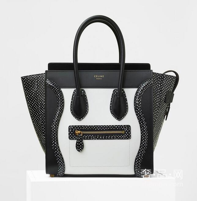 2017夏季新款 Celine 赛琳 Micro Luggage黑色 白色双色水蛇皮手提袋
