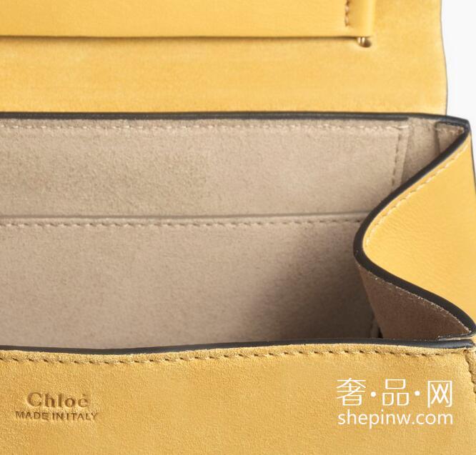 Chloé Drew肩背包dusty yellow光滑小牛皮拼接麂皮 链条肩背包