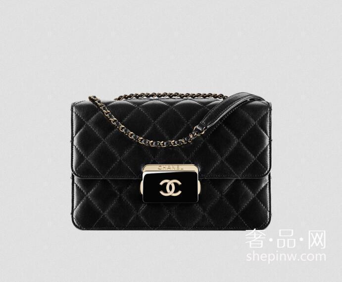 香奈儿 Chanel  羊皮革配名贵树脂与金色金属口盖包