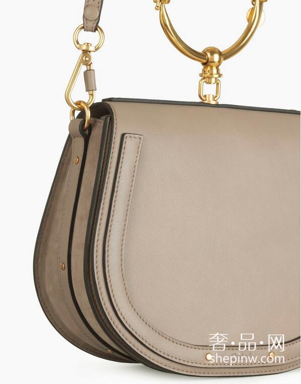 Chloé 珂洛伊2017年夏季个性Nile小牛皮拼接麂皮D形链环手提包