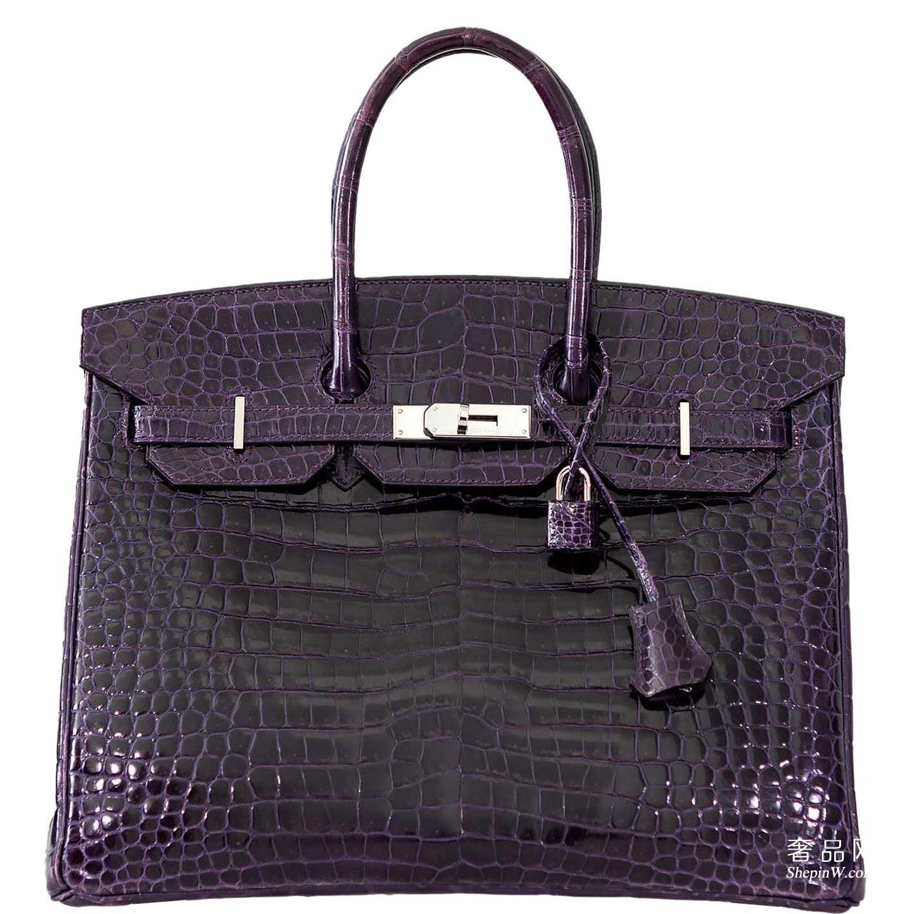 爱马仕铂金包官网价格查询  Hermès Birkin 35 Amethyst Porosus Crocodile