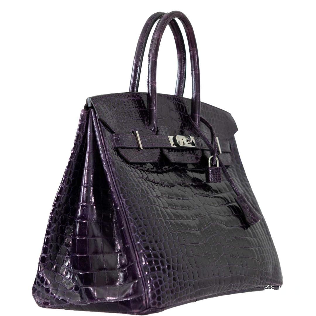 爱马仕铂金包官网价格查询  Hermès Birkin 35 Amethyst Porosus Crocodile