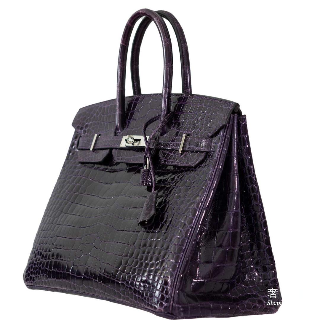 爱马仕铂金包官网价格查询  Hermès Birkin 35 Amethyst Porosus Crocodile