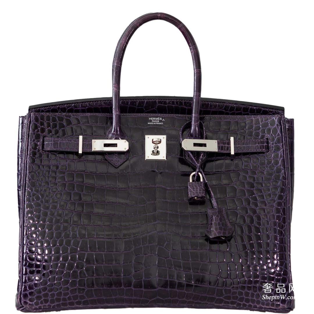 爱马仕铂金包官网价格查询  Hermès Birkin 35 Amethyst Porosus Crocodile