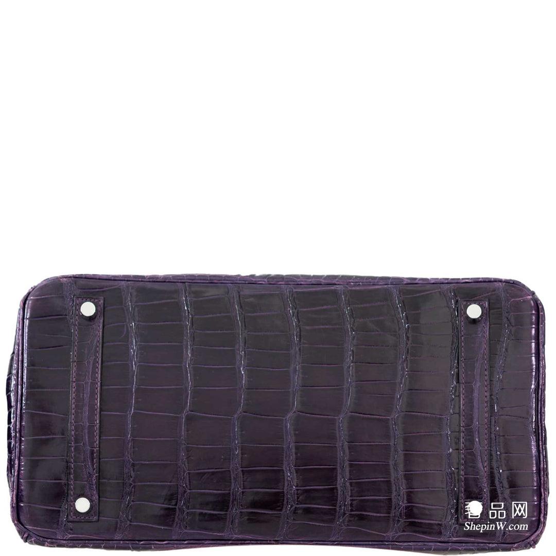 爱马仕铂金包官网价格查询  Hermès Birkin 35 Amethyst Porosus Crocodile