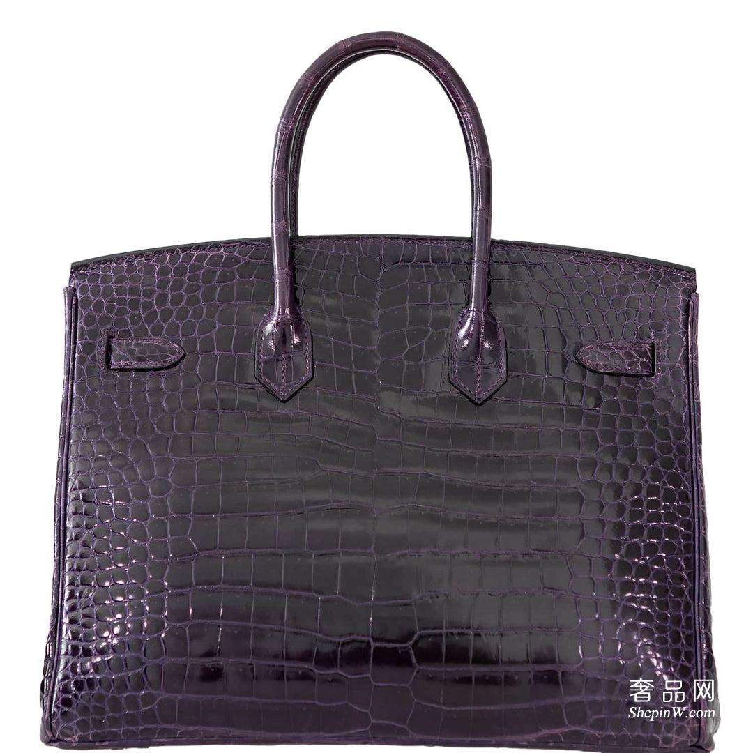爱马仕铂金包官网价格查询  Hermès Birkin 35 Amethyst Porosus Crocodile