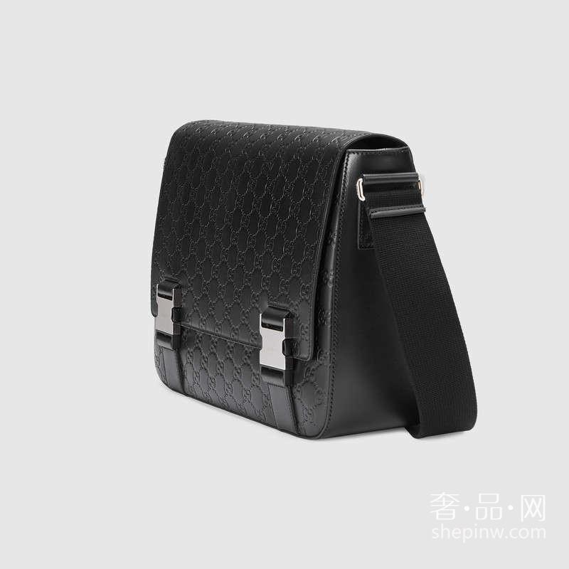 Gucci Signature 真皮中号邮差包 406367 CWCBX 1000单肩休闲男包