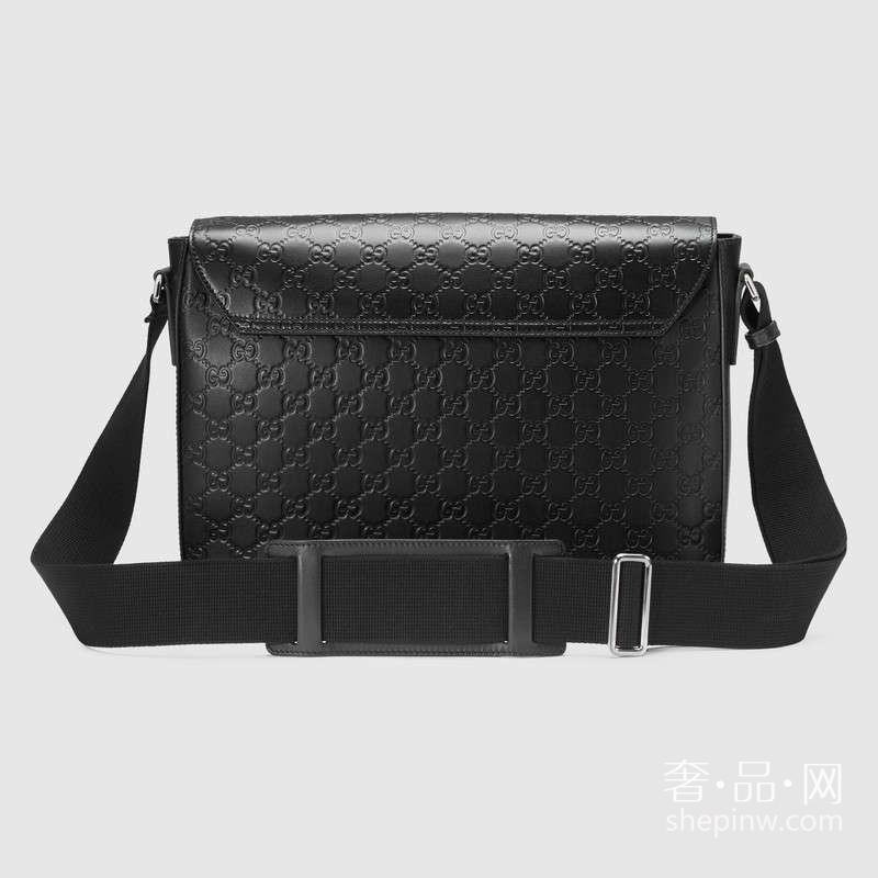 Gucci Signature 真皮中号邮差包 406367 CWCBX 1000单肩休闲男包