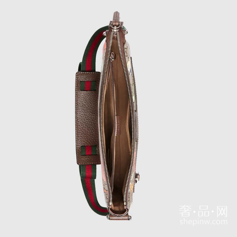 Gucci Tian GG高级人造革邮差包中号406408 K0L6N 8685花卉鸟类图案