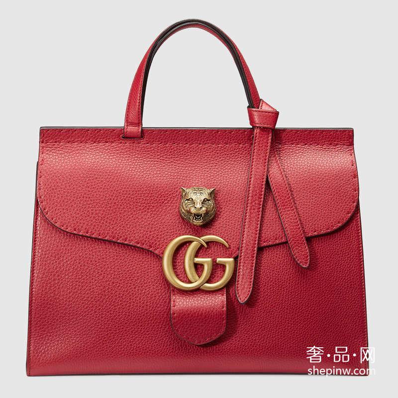 Gucci GG Marmont 红色真皮手提包409155 A7M0T 6339