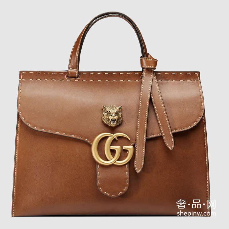 Gucci GG Marmont 皮革棕色手提包409155 CWJ0T 2535