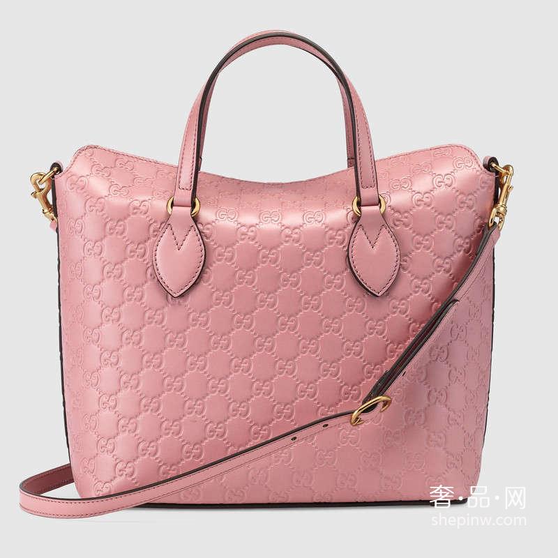 Gucci Signature 皮革手提包428226 CWC1G 5812 糖果粉