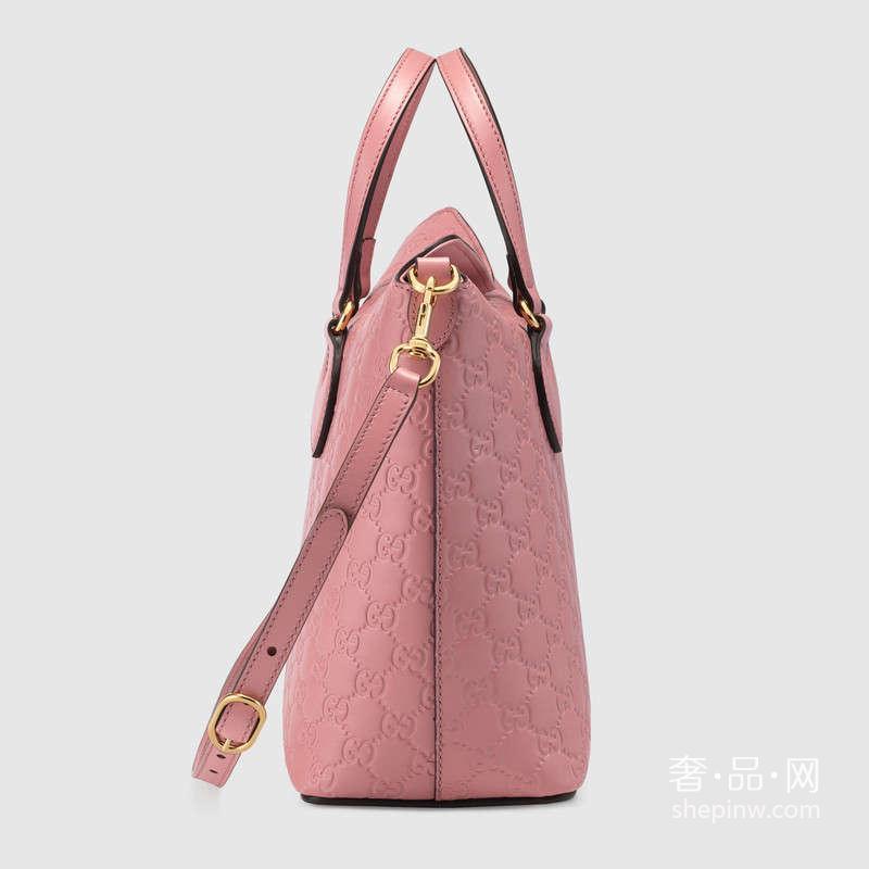 Gucci Signature 皮革手提包428226 CWC1G 5812 糖果粉