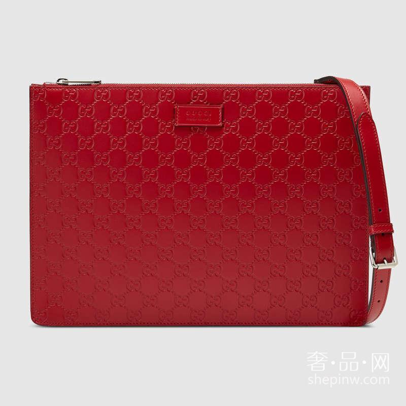 Gucci Signature 真皮邮差包芙蓉红429004 CWC1N 6433