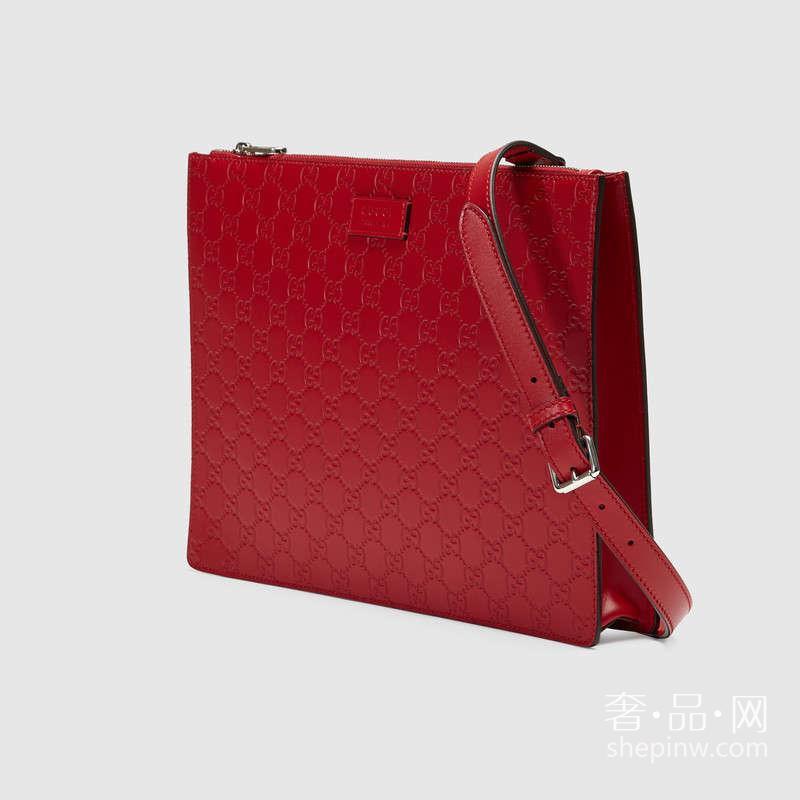 Gucci Signature 真皮邮差包芙蓉红429004 CWC1N 6433