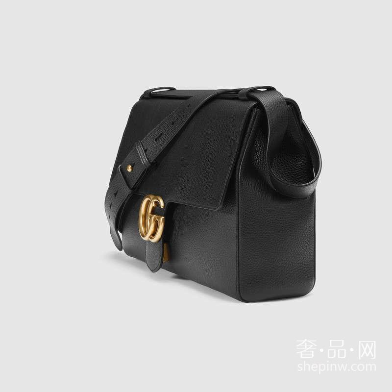 Gucci GG Marmont 真皮邮差包429010 CAO0T 1000 黑色真皮古铜五金