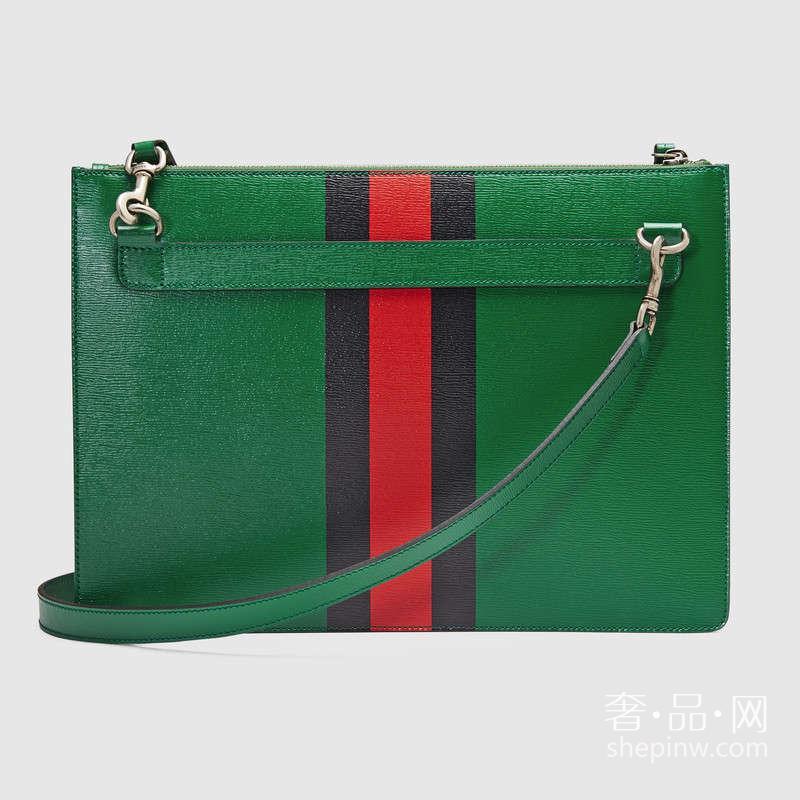 Gucci 织带和蛇形真皮邮差包款式 429016 DLU2N 3179 绿色真皮