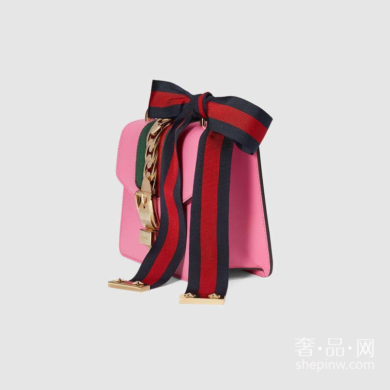 Gucci Sylvie 迷你链条手袋431666 CVLEG 5660 粉色真皮女包