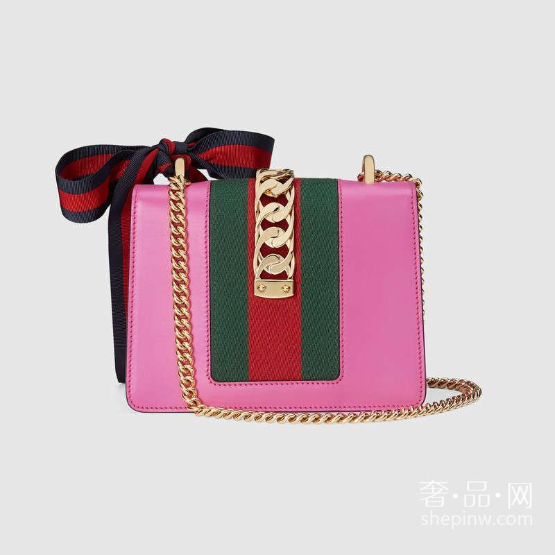 Gucci Sylvie 迷你链条手袋431666 CVLEG 5660 粉色真皮女包