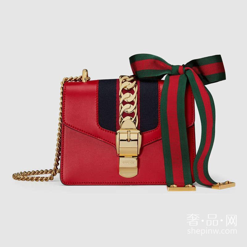 Gucci Sylvie 真皮迷你链条手袋 431666 CVLEG 8604 配罗缎蝴蝶结