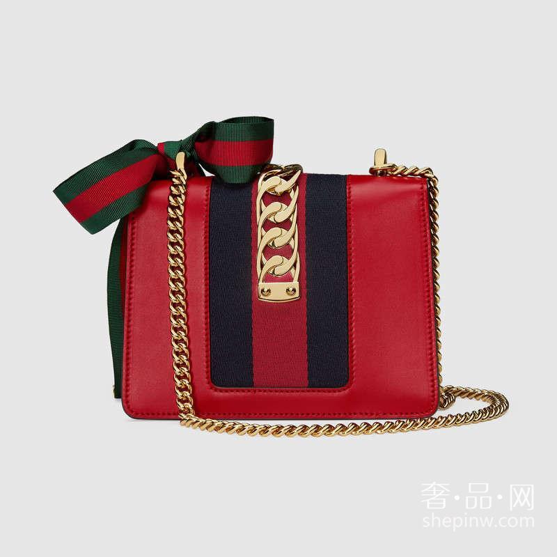 Gucci Sylvie 真皮迷你链条手袋 431666 CVLEG 8604 配罗缎蝴蝶结