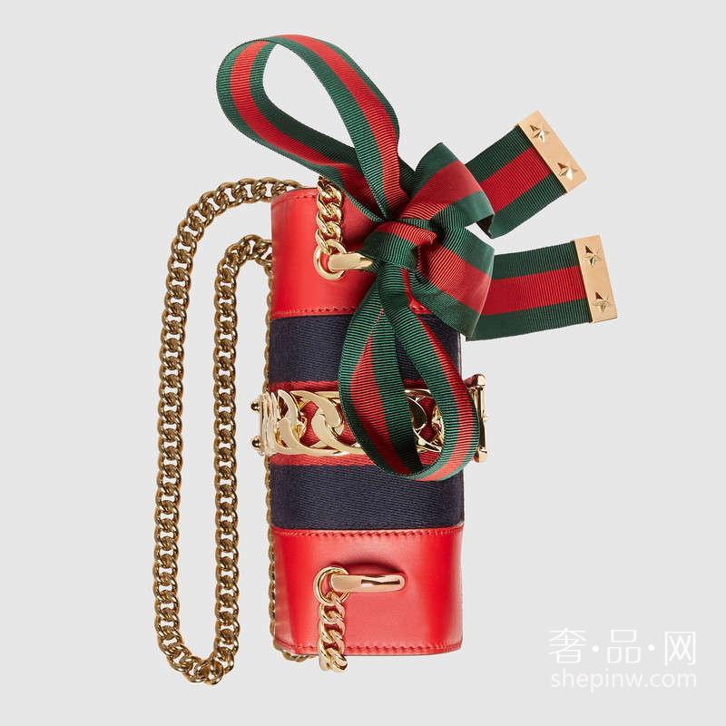 Gucci Sylvie 真皮迷你链条手袋 431666 CVLEG 8604 配罗缎蝴蝶结