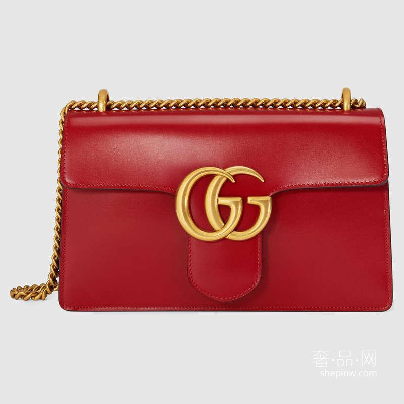 gucci中号GG Marmont链条肩背包芙蓉红431777 CDZ0T 6433