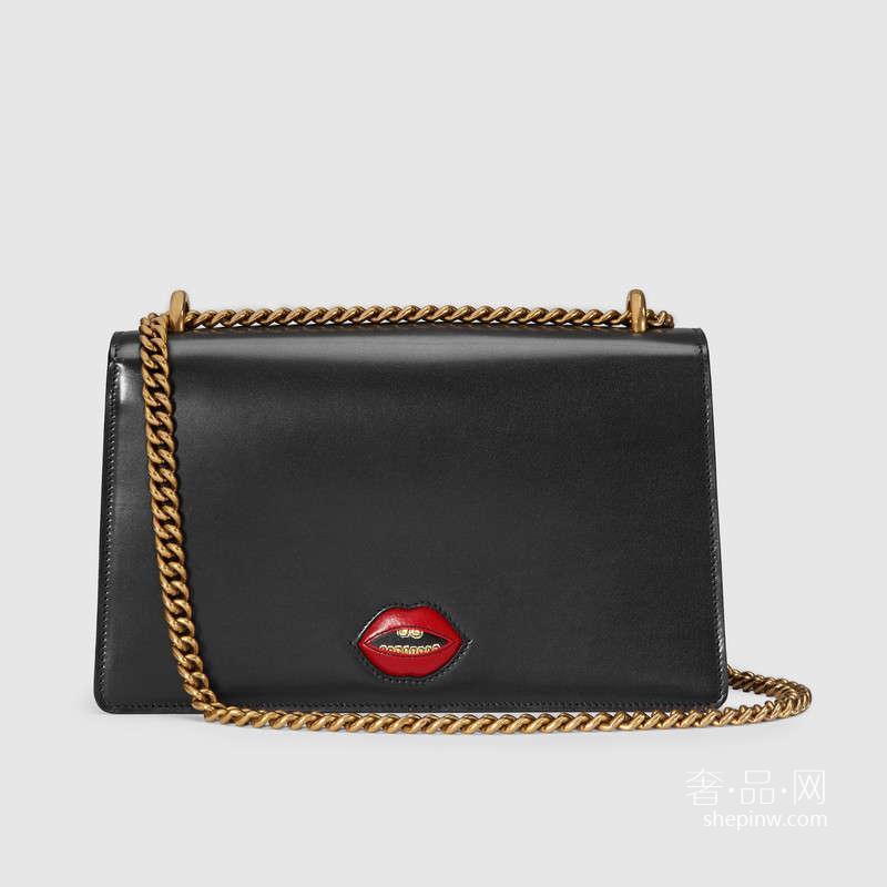 Gucci 431777 CDZIT8482中号GG Marmont真皮镶红心链带肩背包