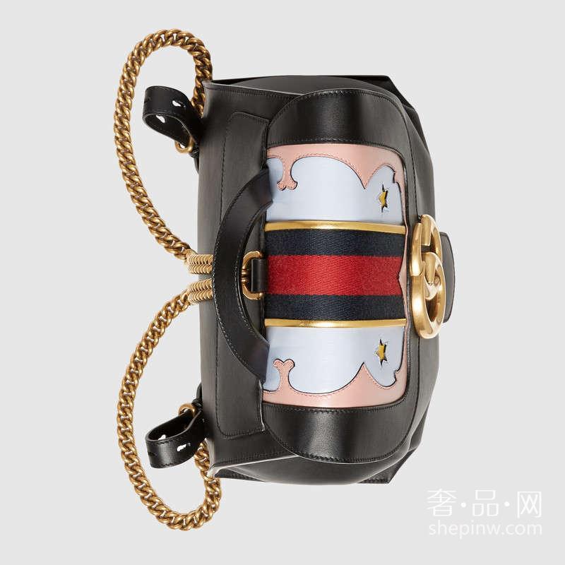 Gucci GG Marmont 真皮双肩背包432265 DLXMT 8767 黑配粉和蓝色