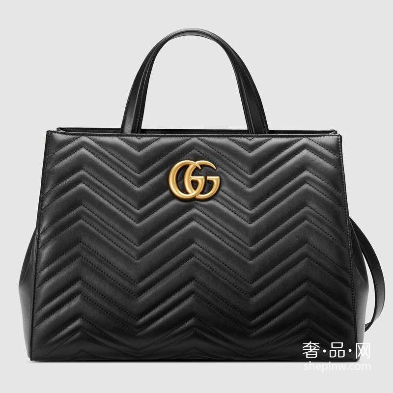 Gucci GG Marmont 绗缝手提包443505 DTD1T 1000 波浪纹真皮