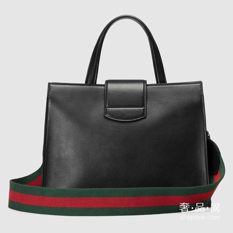 Gucci Dionysus 黑色真皮手提包444073 DRW6N 8671 绿/红/绿织带