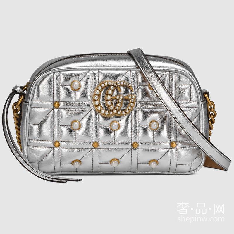 Gucci GG Marmont绗缝珍珠铆钉肩背包447632 DMKJT 8179 小号