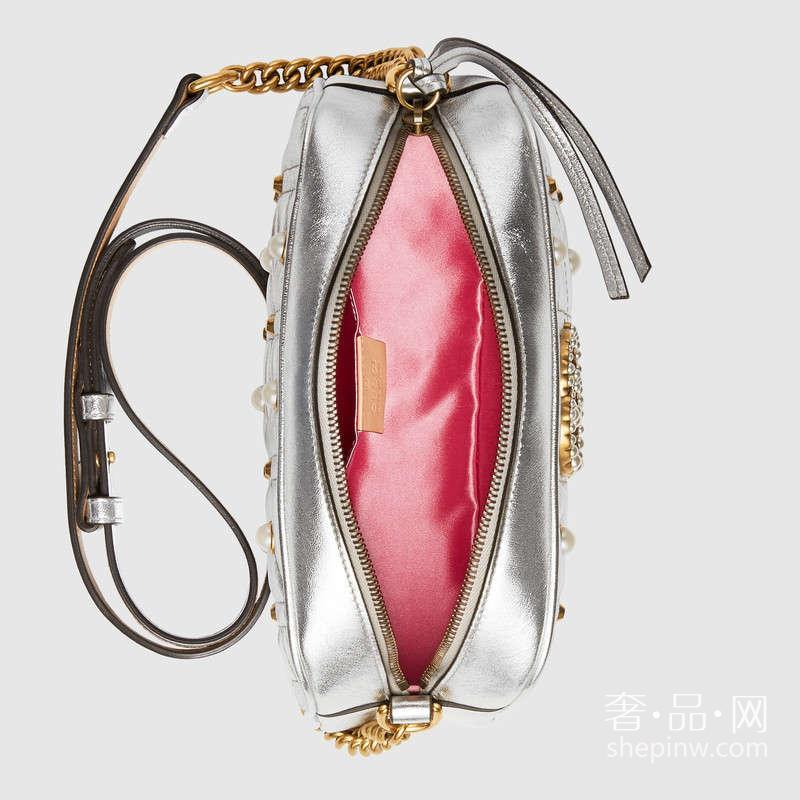 Gucci GG Marmont绗缝珍珠铆钉肩背包447632 DMKJT 8179 小号