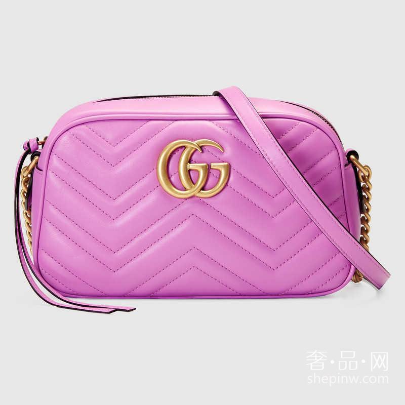 Gucci GG Marmont 447632 DRW1T 5554粉色波浪纹肩背包