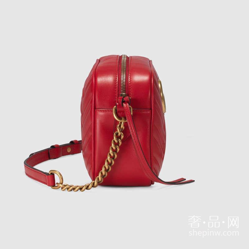 Gucci GG Marmont 绗缝肩背包447632 DRW1T 6433中号芙蓉红波浪纹