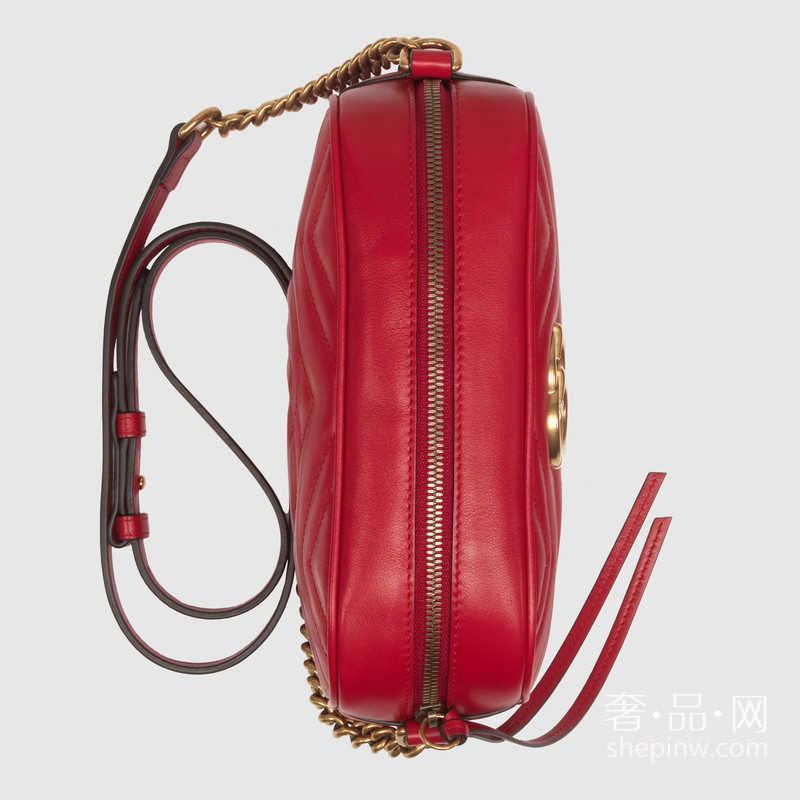 Gucci GG Marmont 绗缝肩背包447632 DRW1T 6433中号芙蓉红波浪纹