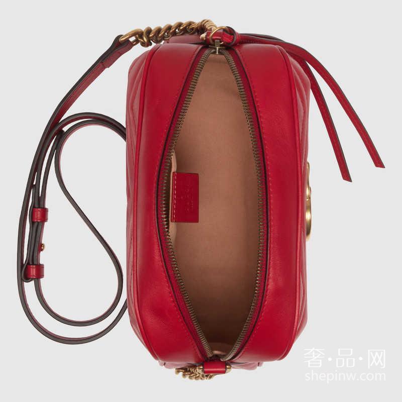 Gucci GG Marmont 绗缝肩背包447632 DRW1T 6433中号芙蓉红波浪纹