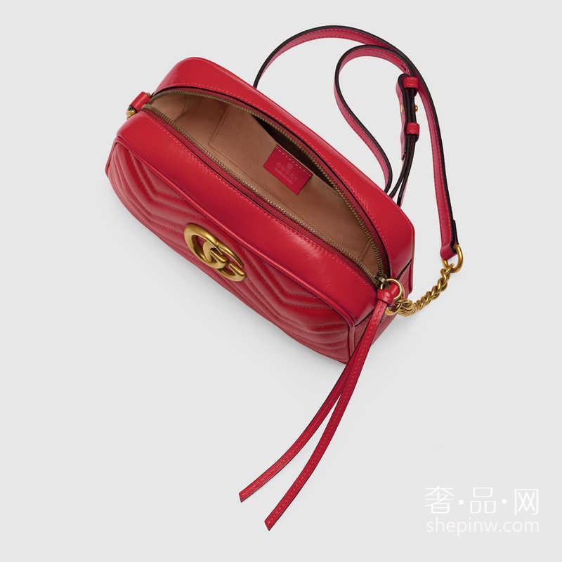 Gucci GG Marmont 绗缝肩背包447632 DRW1T 6433中号芙蓉红波浪纹