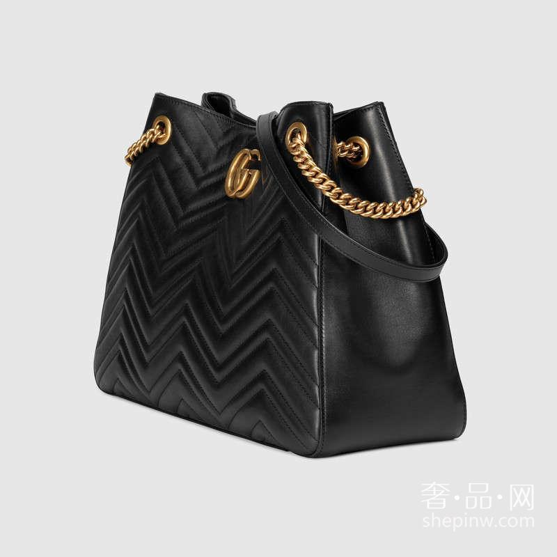 Gucci GG Marmont 453569 DRW1T 1000 中号黑色绗缝人形花纹肩背包