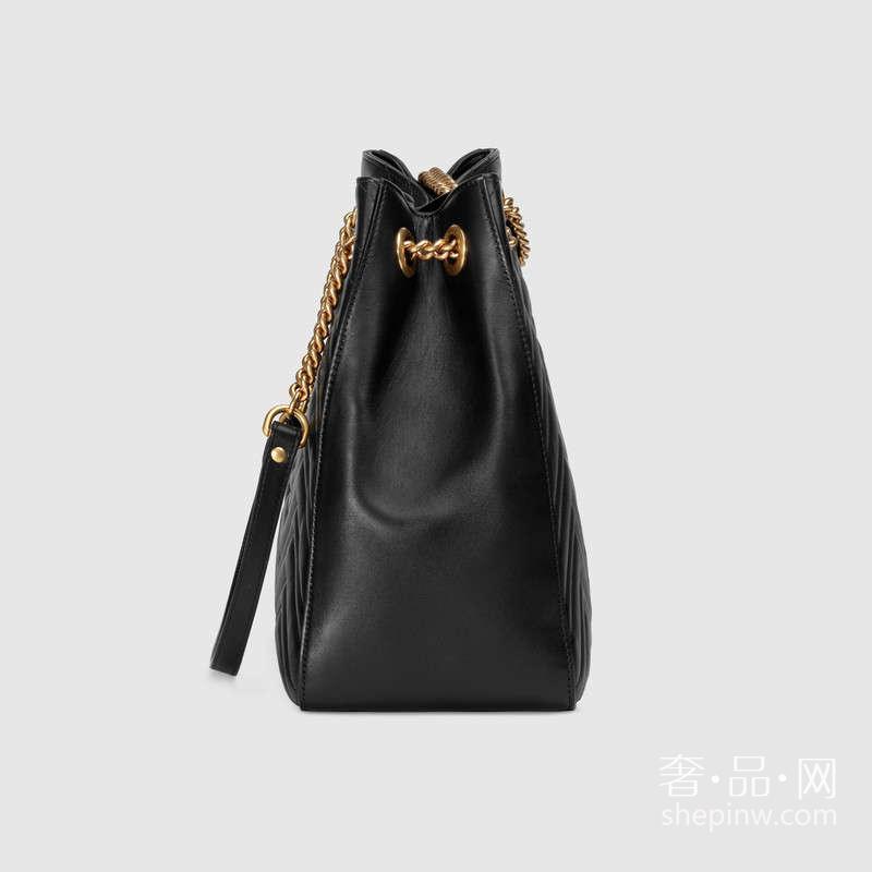 Gucci GG Marmont 453569 DRW1T 1000 中号黑色绗缝人形花纹肩背包