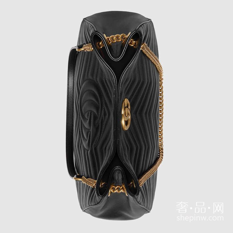 Gucci GG Marmont 453569 DRW1T 1000 中号黑色绗缝人形花纹肩背包