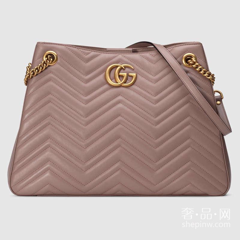 Gucci GG Marmont中号绗缝肩背包453569 DRW1T 5729 裸色