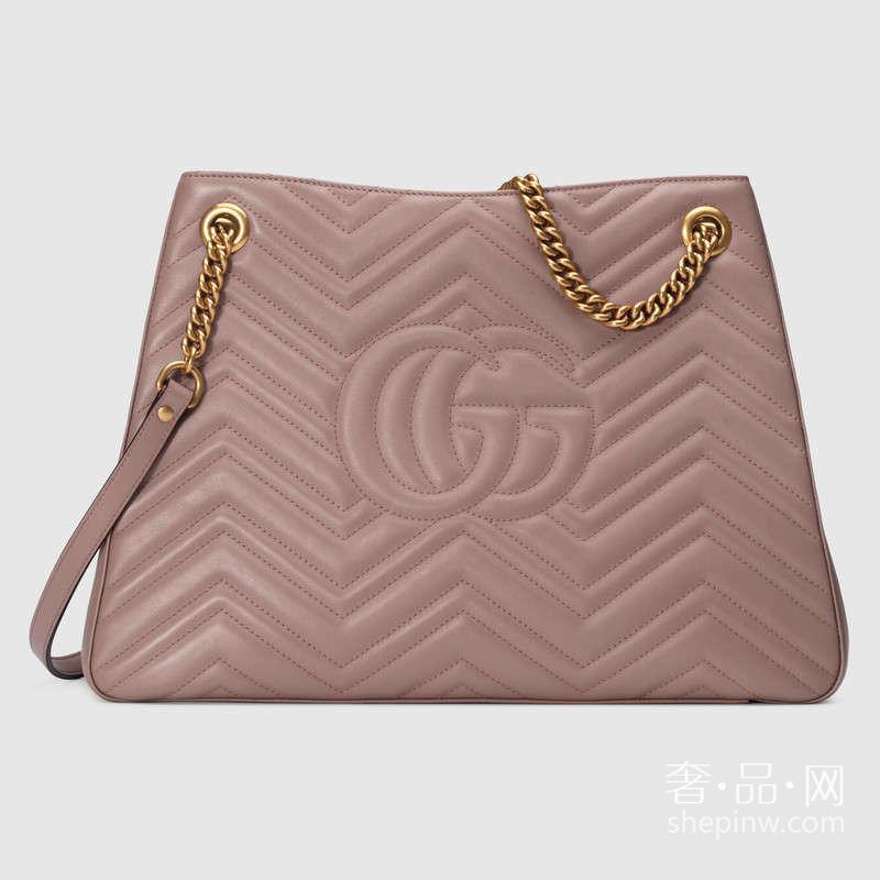 Gucci GG Marmont中号绗缝肩背包453569 DRW1T 5729 裸色