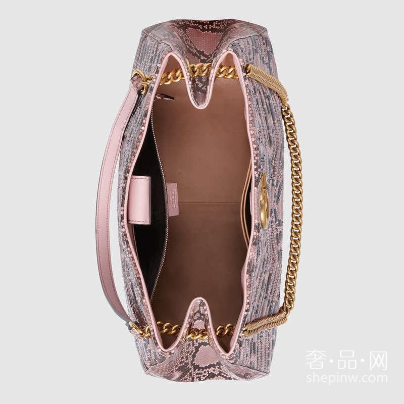 Gucci GG Marmont浅粉色绗缝蟒蛇皮手提包453569 LJCKT 5909中号