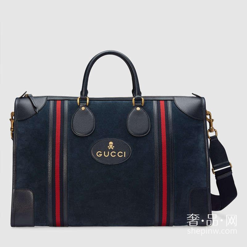 Gucci 男士箱包麂皮织带行李包 459291 CPMCT 8497 蓝色