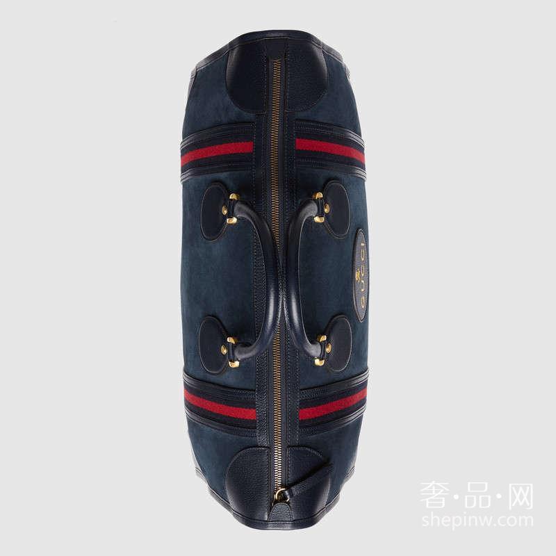 Gucci 男士箱包麂皮织带行李包 459291 CPMCT 8497 蓝色